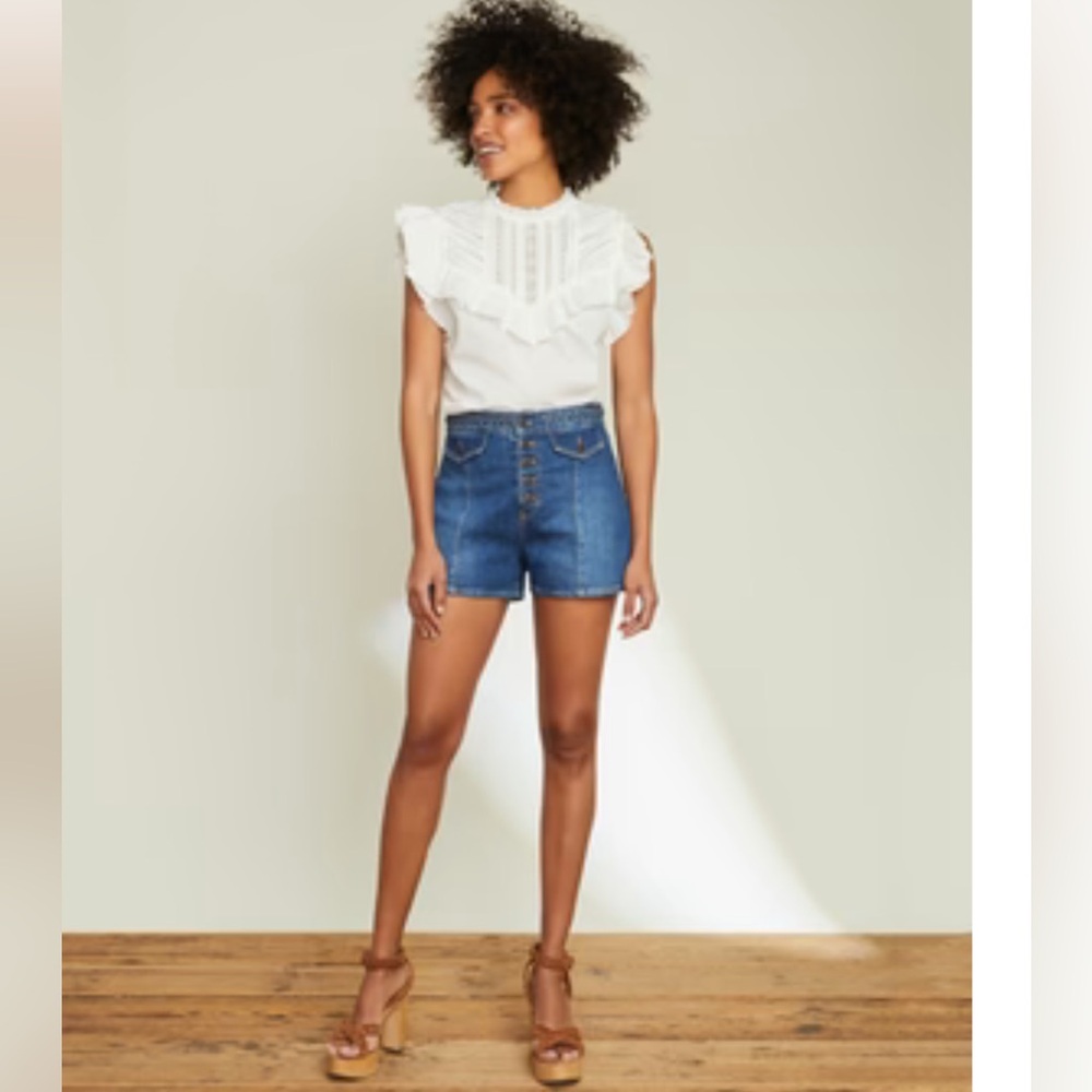 Veronica Beard Sophie Denim Shorts with Braided Waist Size 27 - Picture 3 of 3